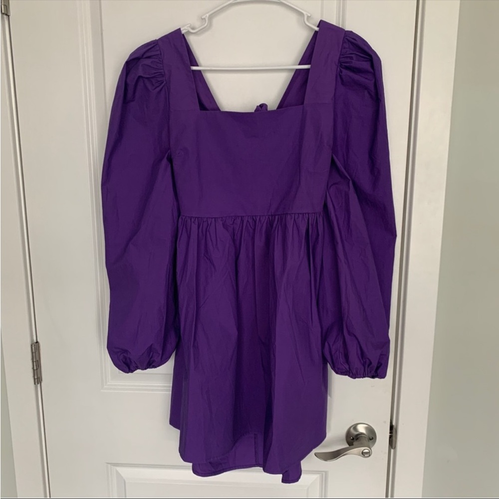 Women’s Small BEULAH Royal‎ Purple Square Neck Puff Sleeve Tie Back Mini Dress
